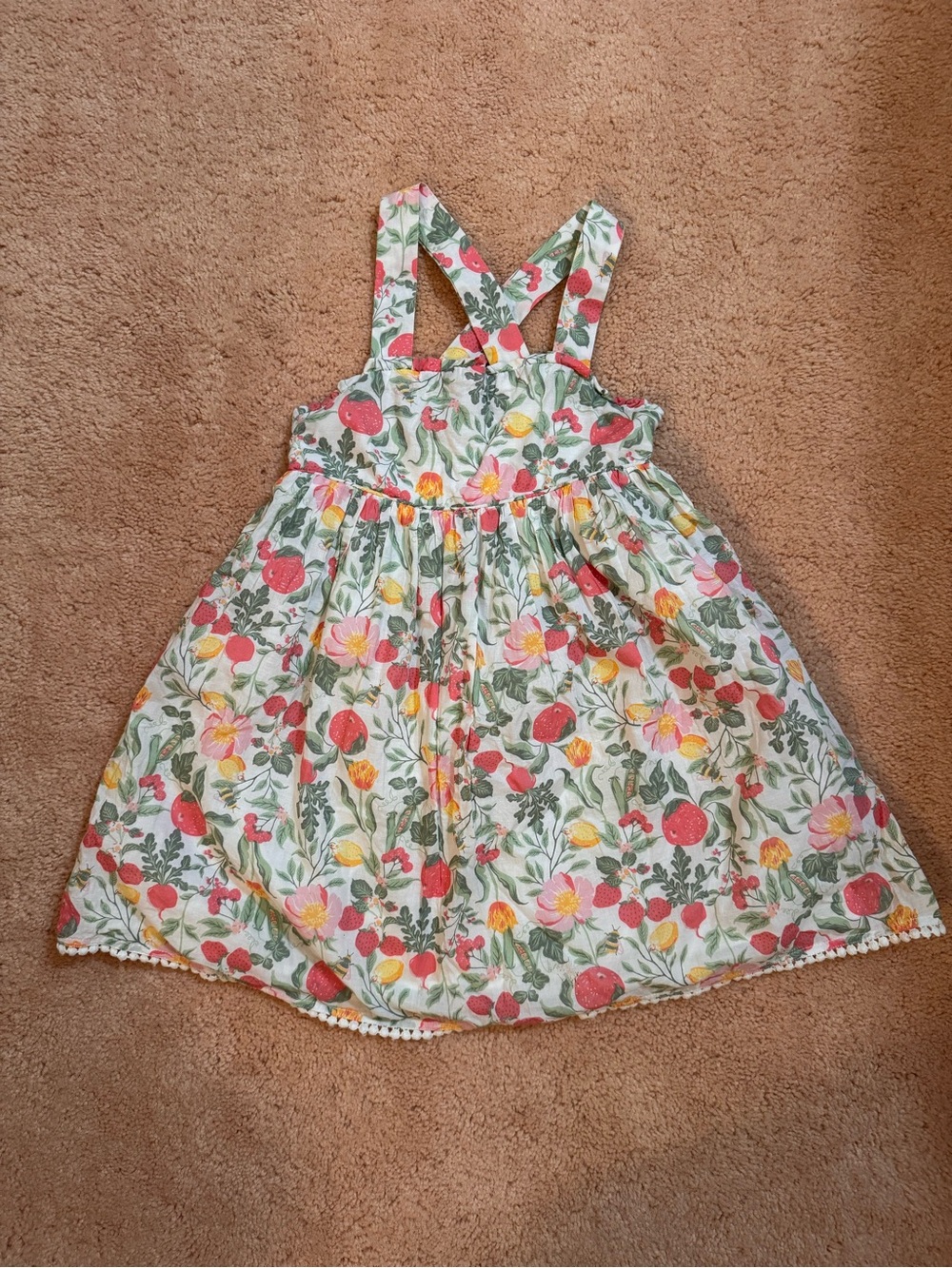 Siri’s Olsen Floral Strawberry Print & Pink/White Check Crossback Girls' Dress
